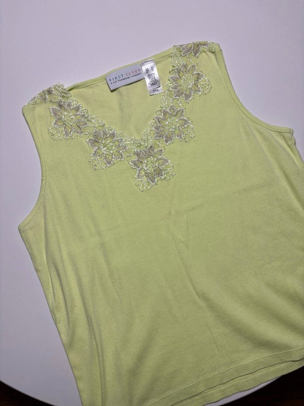 Liz Claiborne Pastel Yellow Fairy Lace Trim Cotton Tank Top